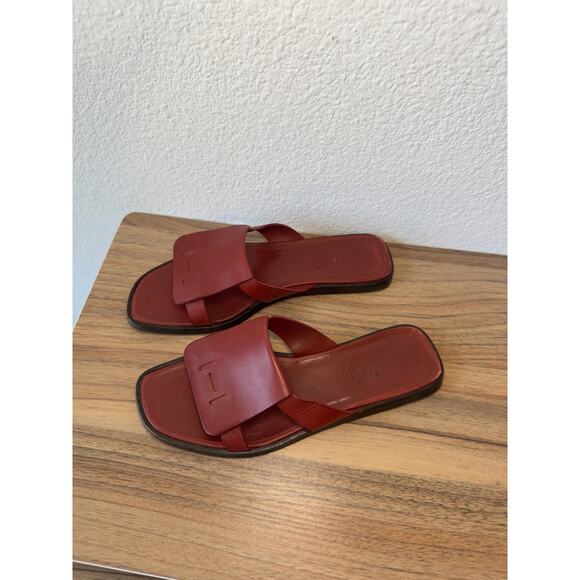 Hermès Red Leather Sandals – Unisex Designer Slides – Size 6.5-7 - Picture 3 of 3